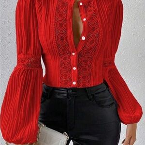 Lace‎ inset sleeve blouse